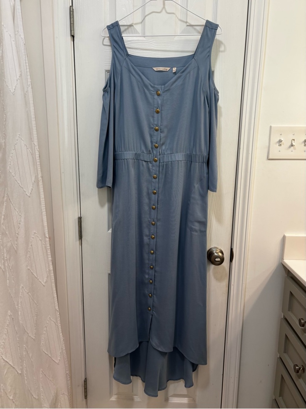 Soft Surroundings Dusty Blue Cold-Shoulder Button-Front High-Low Dress